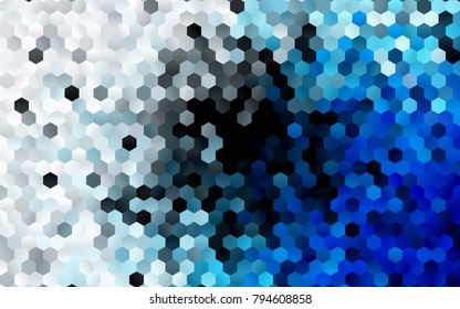 Dark BLUE vector blurry hexagon background design. Geometric background in Origami style with gradient. 