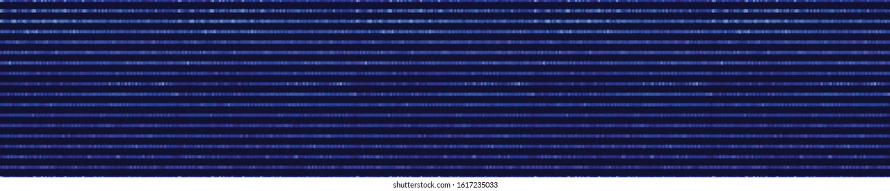 Dark blue vector broken stripe border texture. Variegated mottled vertical line banner background. Seamless rough grunge pattern. Distorted masculine trim. Fashion textile disrupted glitch ribbon..