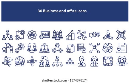 Dark blue vector business and office icons - Vector