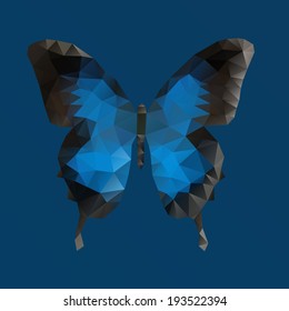 Dark blue vector butterfly in polygonal technique