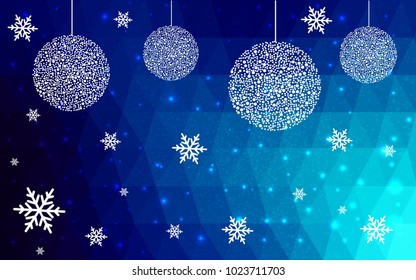 DARK BLUE vector christmas polygon background. Low poly Illustration consisting of triangles with snowflakes. Texture, seamless background of New Year celebration.