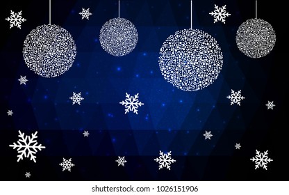 DARK BLUE vector christmas polygon background. Low poly Illustration consisting of triangles with snowflakes. Texture, seamless background of New Year celebration.