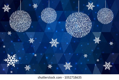 DARK BLUE vector christmas polygon background. Low poly Illustration consisting of triangles with snowflakes. Texture, seamless background of New Year celebration.