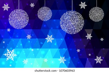 DARK BLUE vector christmas polygon background. Low poly Illustration consisting of triangles with snowflakes. Texture, seamless background of New Year celebration.