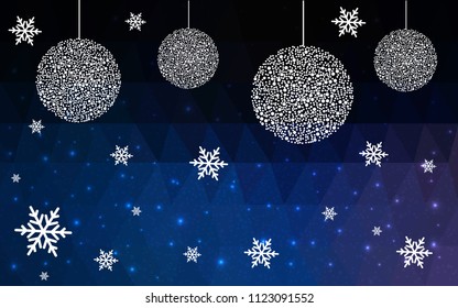 DARK BLUE vector christmas polygon background. Low poly Illustration consisting of triangles with snowflakes. Texture, seamless background of New Year celebration.
