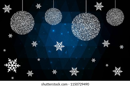 DARK BLUE vector christmas polygon background. Low poly Illustration consisting of triangles with snowflakes. Texture, seamless background of New Year celebration.