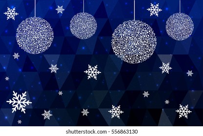 DARK BLUE vector christmas polygon background. Low poly Illustration consisting of triangles with snowflakes. Texture, seamless background of New Year celebration.