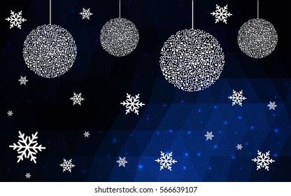Dark blue vector christmas polygon background. Low poly Illustration consisting of triangles with snowflakes. Texture, seamless background of New Year celebration.