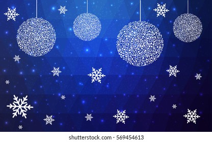 DARK BLUE vector christmas polygon background. Low poly Illustration consisting of triangles with snowflakes. Texture, seamless background of New Year celebration.