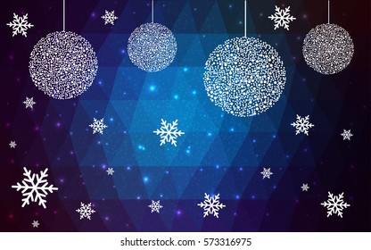 DARK BLUE vector christmas polygon background. Low poly Illustration consisting of triangles with snowflakes. Texture, seamless background of New Year celebration.