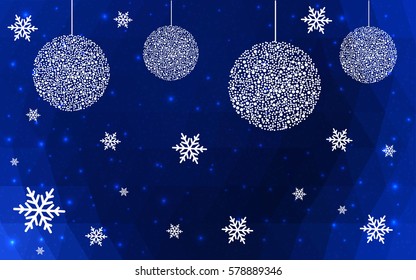 DARK BLUE vector christmas polygon background. Low poly Illustration consisting of triangles with snowflakes. Texture, seamless background of New Year celebration.