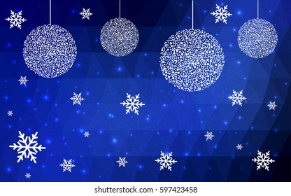 DARK BLUE vector christmas polygon background. Low poly Illustration consisting of triangles with snowflakes. Texture background of New Year celebration.