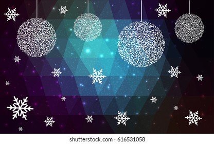 DARK BLUE vector christmas polygon background. Low poly Illustration consisting of triangles with snowflakes. Texture, seamless background of New Year celebration.