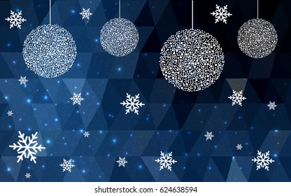 DARK BLUE vector christmas polygon background. Low poly Illustration consisting of triangles with snowflakes. Texture, seamless background of New Year celebration.