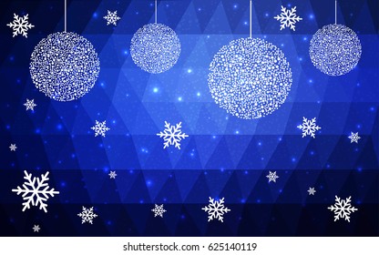 DARK BLUE vector christmas polygon background. Low poly Illustration consisting of triangles with snowflakes. Texture, seamless background of New Year celebration.