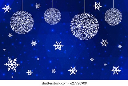 Dark blue vector christmas polygon background. Low poly Illustration consisting of triangles with snowflakes. Texture background of New Year celebration.