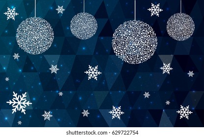 Dark blue vector christmas polygon background. Low poly Illustration consisting of triangles with snowflakes. Texture background of New Year celebration.