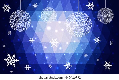 DARK BLUE vector christmas polygon background. Low poly Illustration consisting of triangles with snowflakes. Texture, seamless background of New Year celebration.