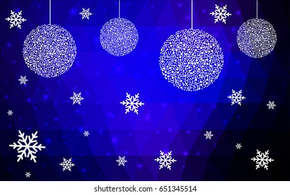 Dark blue vector christmas polygon background. Low poly Illustration consisting of triangles with snowflakes. Texture, seamless background of New Year celebration.