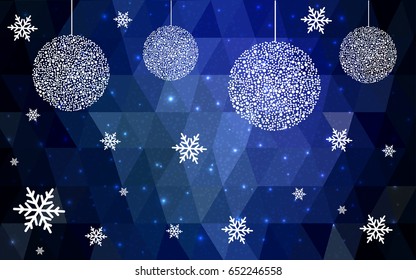 DARK BLUE vector christmas polygon background. Low poly Illustration consisting of triangles with snowflakes. Texture, seamless background of New Year celebration.