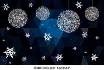 DARK BLUE vector christmas polygon background. Low poly Illustration consisting of triangles with snowflakes. Texture, seamless background of New Year celebration.