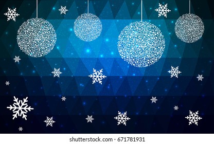DARK BLUE vector christmas polygon background. Low poly Illustration consisting of triangles with snowflakes. Texture, seamless background of New Year celebration.