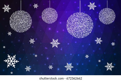 DARK BLUE vector christmas polygon background. Low poly Illustration consisting of triangles with snowflakes. Texture, seamless background of New Year celebration.