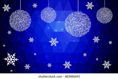 DARK BLUE vector christmas polygon background. Low poly Illustration consisting of triangles with snowflakes. Texture, seamless background of New Year celebration.