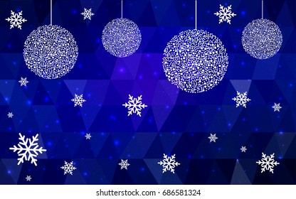 DARK BLUE vector christmas polygon background. Low poly Illustration consisting of triangles with snowflakes. Texture, seamless background of New Year celebration.