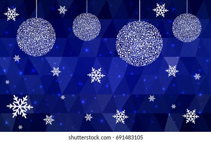 DARK BLUE vector christmas polygon background. Low poly Illustration consisting of triangles with snowflakes. Texture, seamless background of New Year celebration.