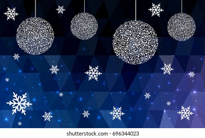 DARK BLUE vector christmas polygon background. Low poly Illustration consisting of triangles with snowflakes. Texture, seamless background of New Year celebration.