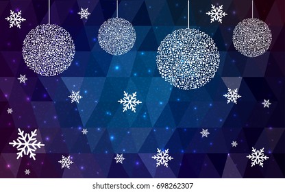 DARK BLUE vector christmas polygon background. Low poly Illustration consisting of triangles with snowflakes. Texture, seamless background of New Year celebration.