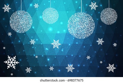 DARK BLUE vector christmas polygon background. Low poly Illustration consisting of triangles with snowflakes. Texture, seamless background of New Year celebration.