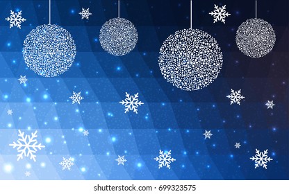 DARK BLUE vector christmas polygon background. Low poly Illustration consisting of triangles with snowflakes. Texture, seamless background of New Year celebration.