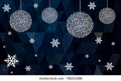 DARK BLUE vector christmas polygon background. Low poly Illustration consisting of triangles with snowflakes. Texture, seamless background of New Year celebration.