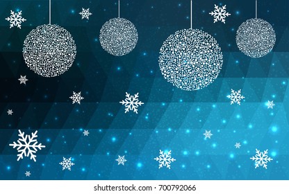 DARK BLUE vector christmas polygon background. Low poly Illustration consisting of triangles with snowflakes. Texture, seamless background of New Year celebration.