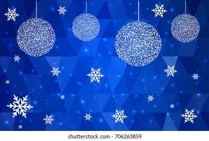 DARK BLUE vector christmas polygon background. Low poly Illustration consisting of triangles with snowflakes. Texture, seamless background of New Year celebration.