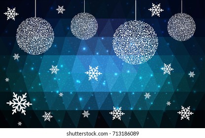 DARK BLUE vector christmas polygon background. Low poly Illustration consisting of triangles with snowflakes. Texture, seamless background of New Year celebration.