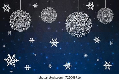 DARK BLUE vector christmas polygon background. Low poly Illustration consisting of triangles with snowflakes. Texture, seamless background of New Year celebration.