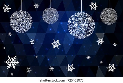 DARK BLUE vector christmas polygon background. Low poly Illustration consisting of triangles with snowflakes. Texture, seamless background of New Year celebration.