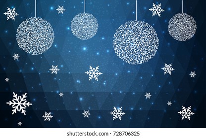 DARK BLUE vector christmas polygon background. Low poly Illustration consisting of triangles with snowflakes. Texture, seamless background of New Year celebration.