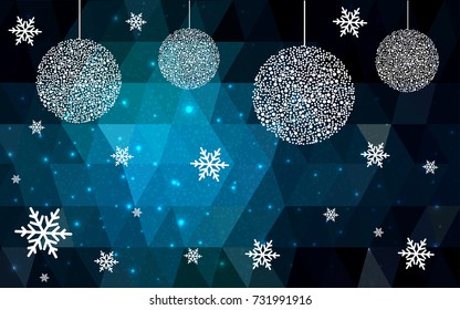 DARK BLUE vector christmas polygon background. Low poly Illustration consisting of triangles with snowflakes. Texture, seamless background of New Year celebration.