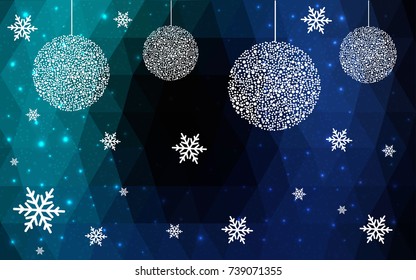 DARK BLUE vector christmas polygon background. Low poly Illustration consisting of triangles with snowflakes. Texture, seamless background of New Year celebration.