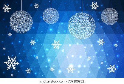 DARK BLUE vector christmas polygon background. Low poly Illustration consisting of triangles with snowflakes. Texture, seamless background of New Year celebration.
