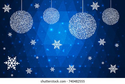 DARK BLUE vector christmas polygon background. Low poly Illustration consisting of triangles with snowflakes. Texture, seamless background of New Year celebration.