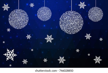 DARK BLUE vector christmas polygon background. Low poly Illustration consisting of triangles with snowflakes. Texture, seamless background of New Year celebration.