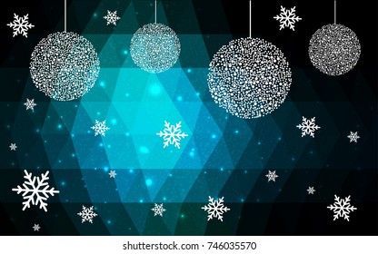 DARK BLUE vector christmas polygon background. Low poly Illustration consisting of triangles with snowflakes. Texture, seamless background of New Year celebration.