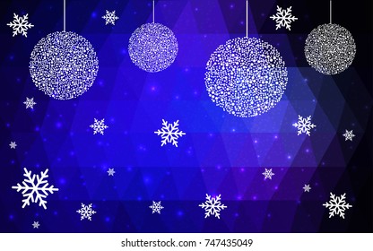 DARK BLUE vector christmas polygon background. Low poly Illustration consisting of triangles with snowflakes. Texture, seamless background of New Year celebration.