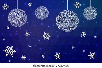 DARK BLUE vector christmas polygon background. Low poly Illustration consisting of triangles with snowflakes. Texture, seamless background of New Year celebration.