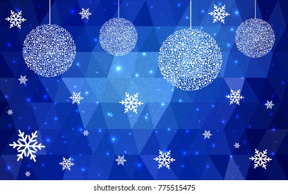DARK BLUE vector christmas polygon background. Low poly Illustration consisting of triangles with snowflakes. Texture, seamless background of New Year celebration.